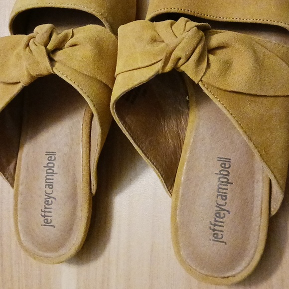 Jeffrey Campbell "Charlin" Mustard Yellow Suede Bow Mule in Size 6M - Picture 6 of 11